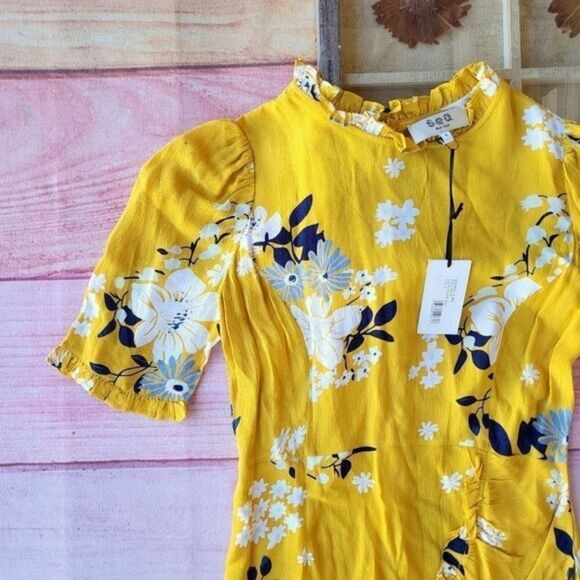NWT Sea New York Pia Yellow Floral Ruffle Hem Mini Dress Women's Size 4 Colorful - Picture 5 of 10